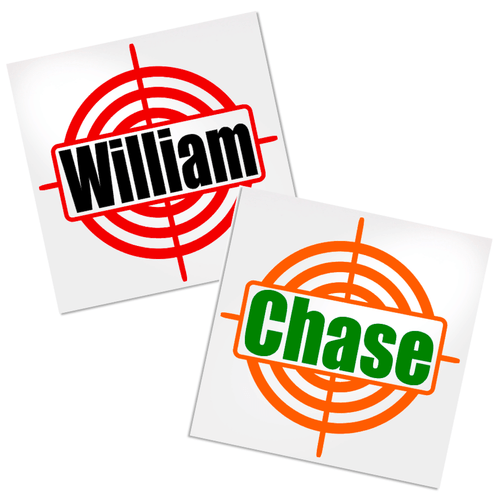 Target Decal with name for any hard, smooth surface.