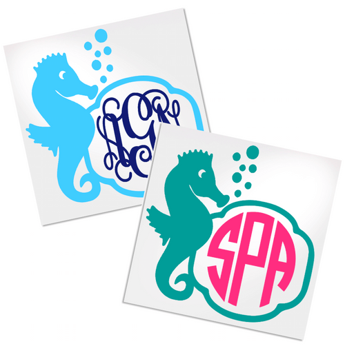 Seahorse monogram decal.  Perfect for any cup, tumbler, water bottle, car window or laptop.