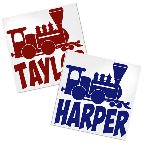 Train decal with name for cup, car, laptop or any hard, smooth surface.