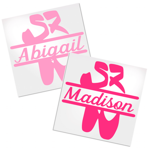 Ballet shoe decal with name for any cup, water bottle, tumbler, car window, laptop or any hard,smooth surface.