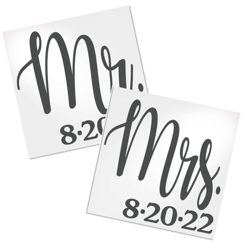Matching Mr. and Mrs. vinyl decals with date design