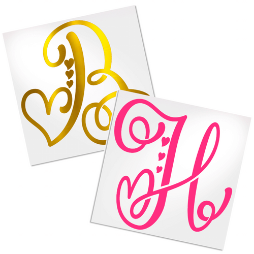 Large Letter with Hearts Decal for any hard, smooth surface.