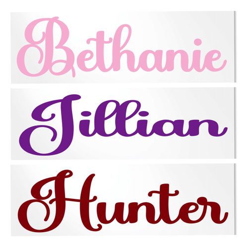 Cursive name vinyl decal design examples