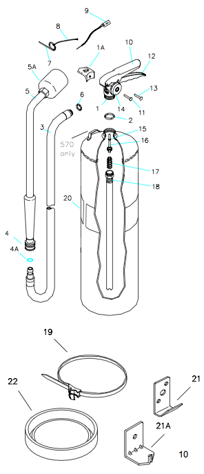 Amerex30lbClassDSodiumChlorideDryPowderExtinguisherwithHose&ExtensionApplicator(BrassValve)Model570:B570