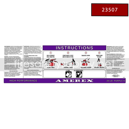 Amerex 23507 Nameplate for Models 566 580 584 Replacement Label