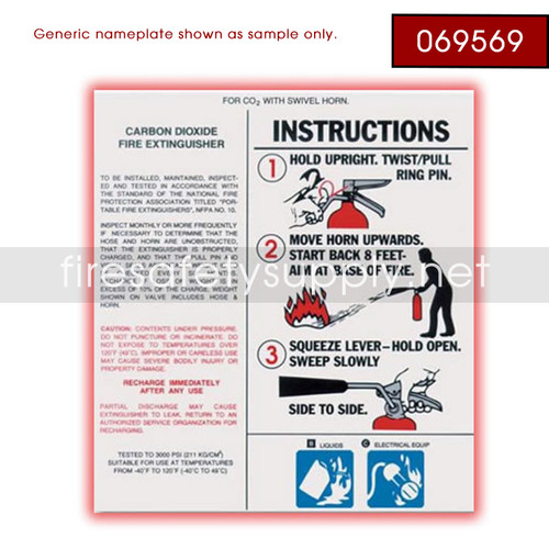 Ansul 069569 Red Line Operating Instruction Nameplate (RP-10/20/30, RP-K-10/20/30-E)