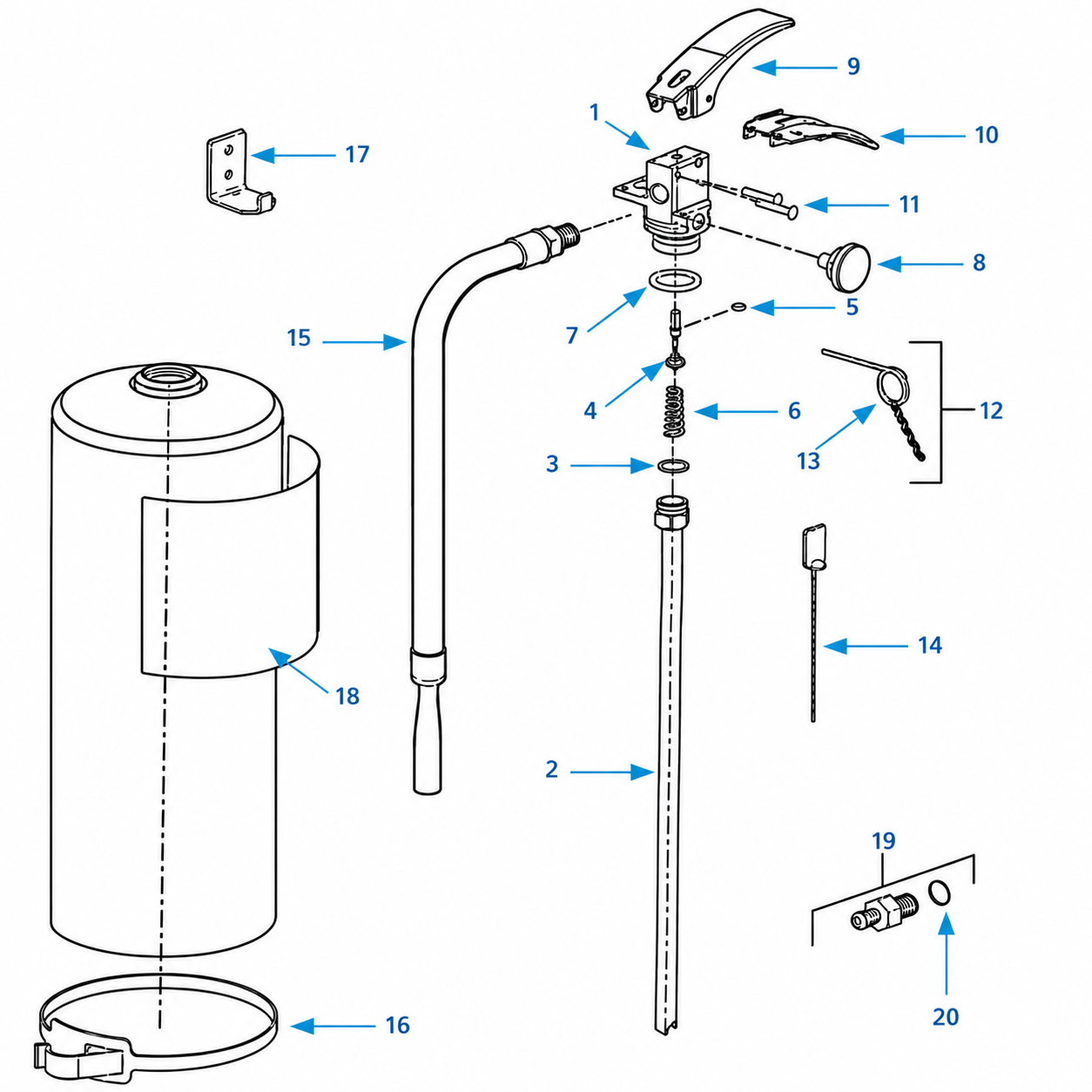 ANSUL SENTRY industrial corrosion-resistant dry chemical fire extinguisher exploded parts diagram
