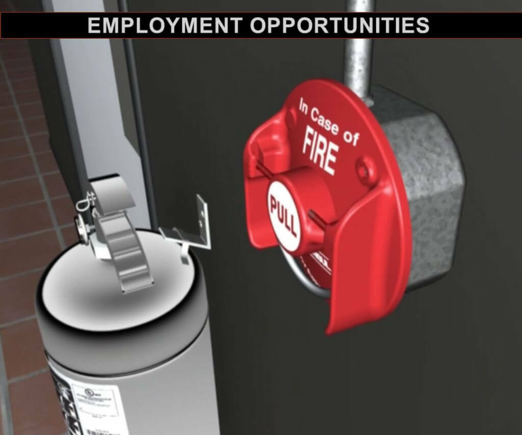 graphic of fire extinguisher with caption employment opportunities