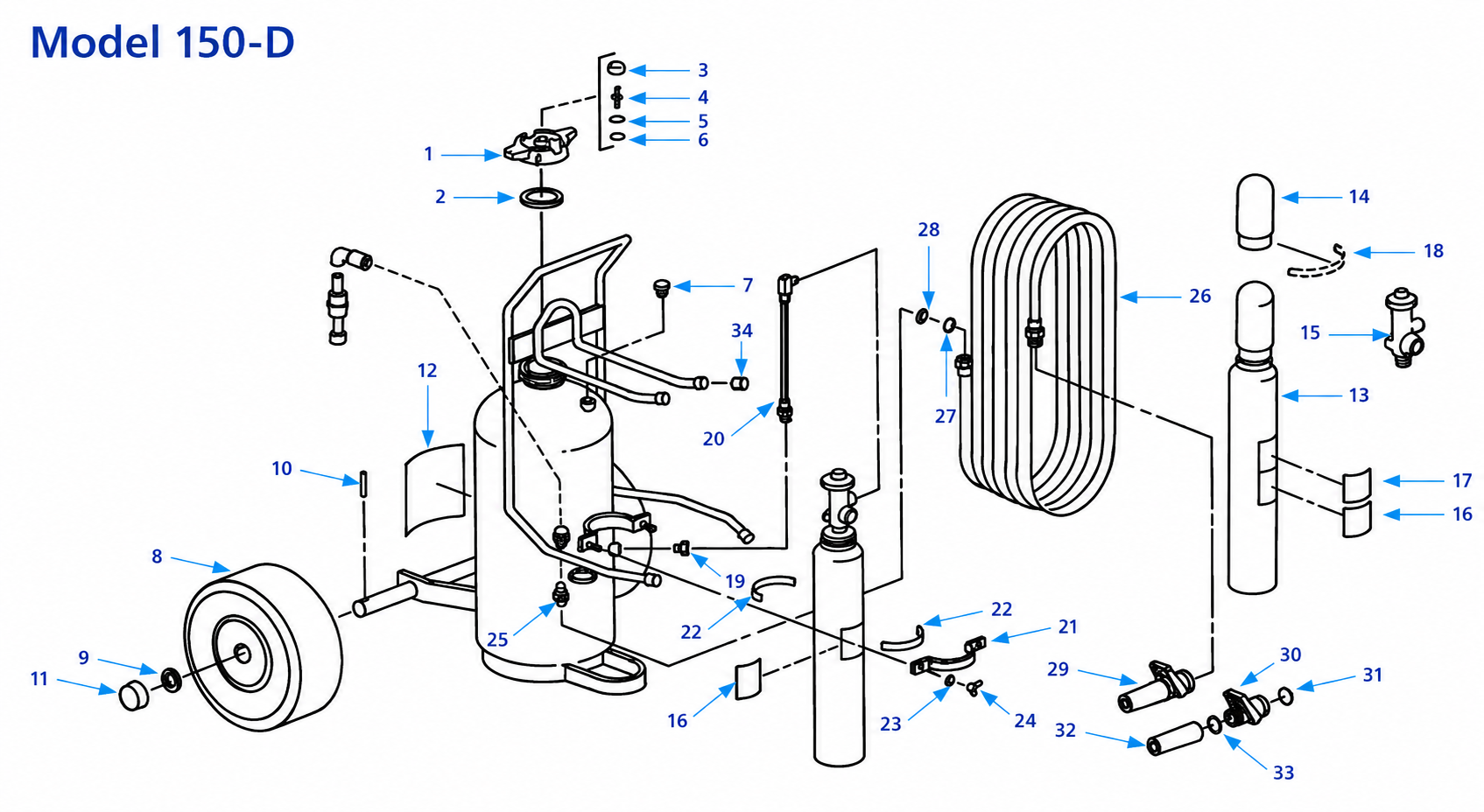 ANSUL RED LINE Model 150-D wheeled fire extinguisher exploded parts diagram