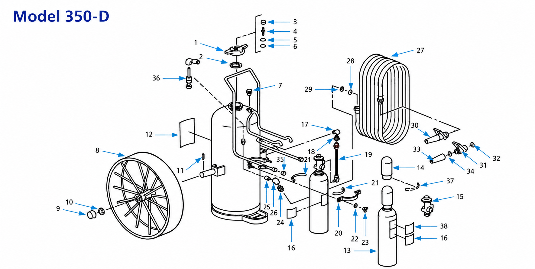ANSUL RED LINE Model 350-D wheeled fire extinguisher exploded parts diagram