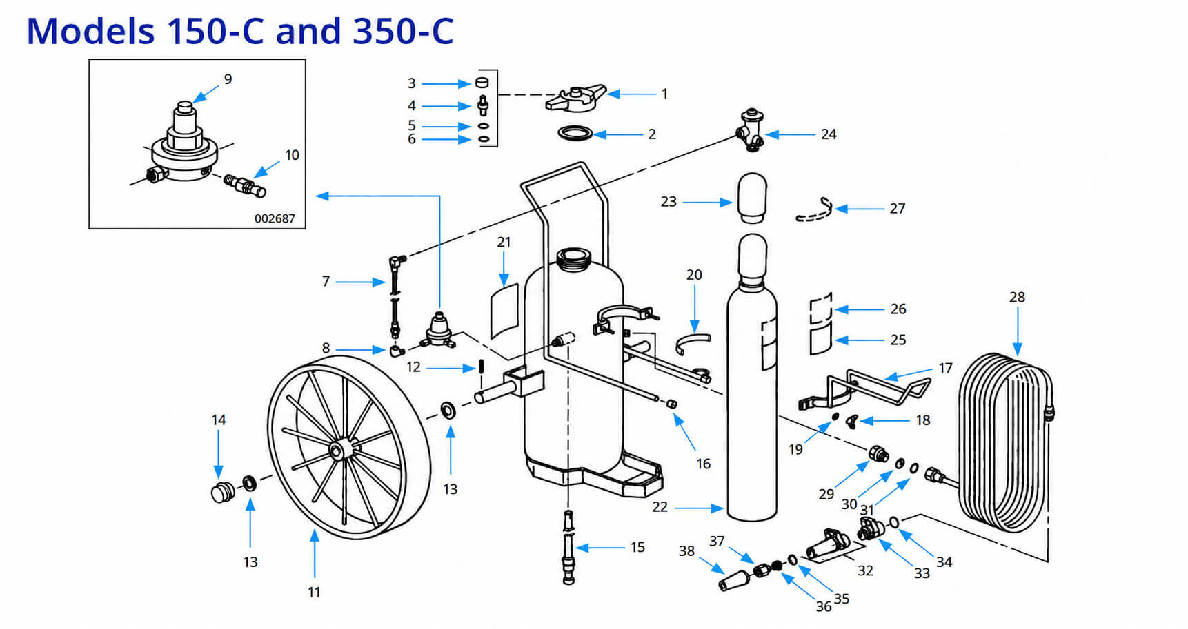 ANSUL RED LINE Model 150-C wheeled fire extinguisher exploded parts diagram