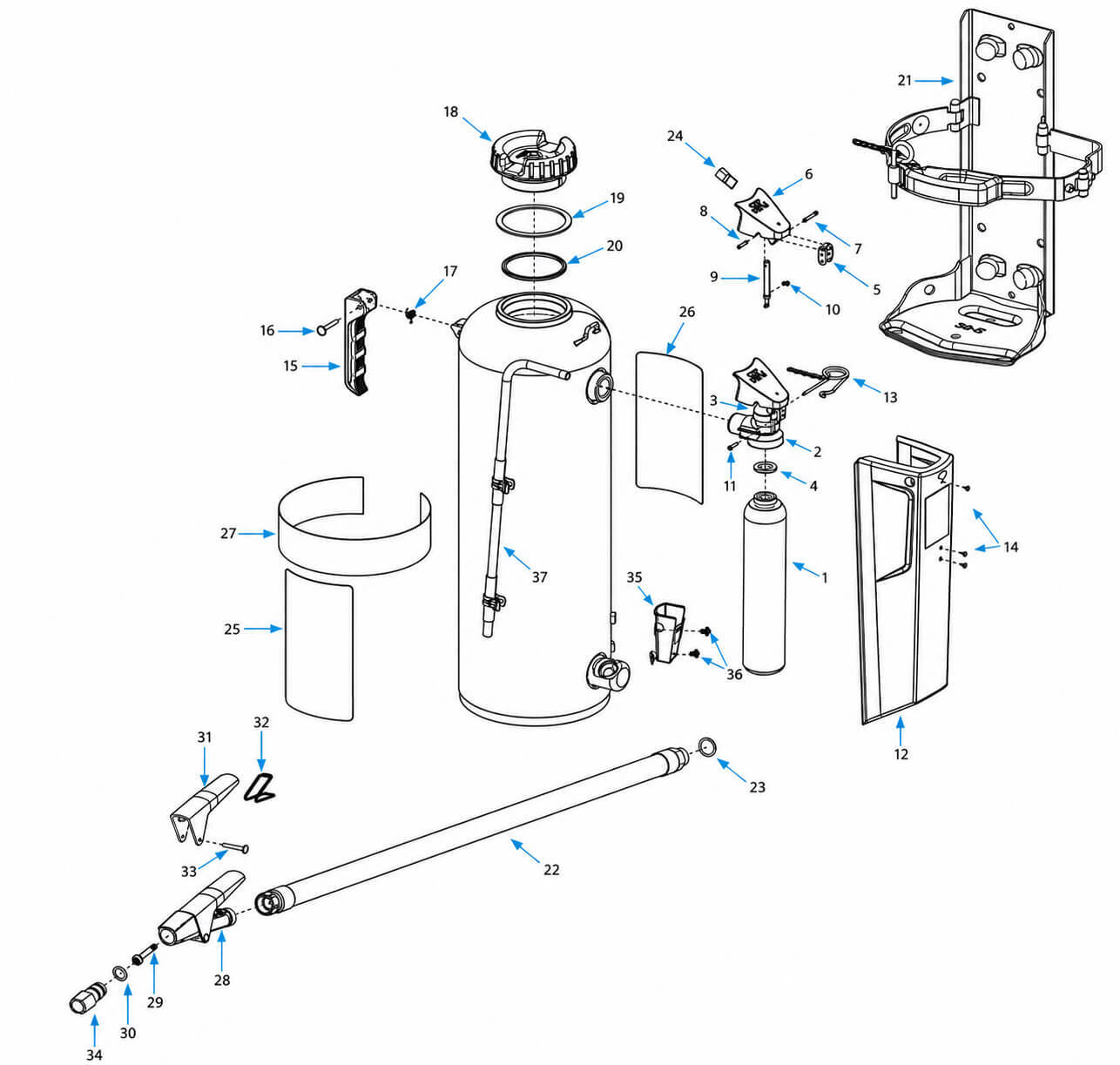 ANSUL RED LINE 20 lb RED LINE, Model 20-E Mil Spec Parts exploded parts diagram