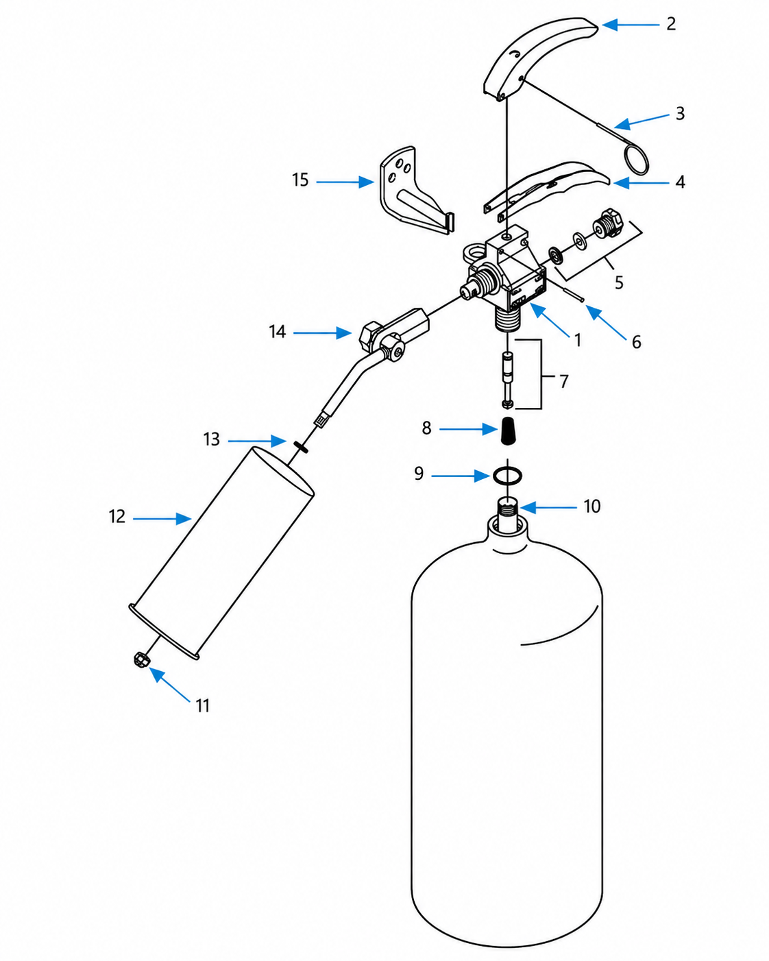 ANSUL SENTRY CD05A-1 aluminum carbon dioxide fire extinguisher exploded parts diagram