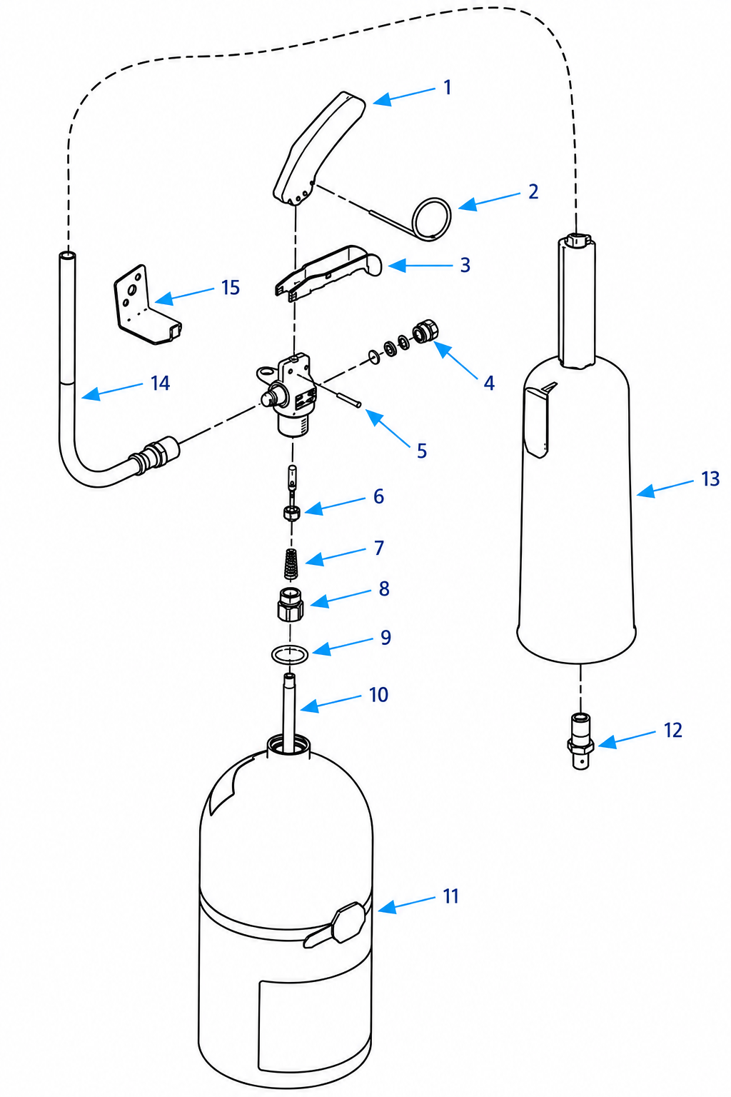 ANSUL SENTRY CD10A-1 CD15A-1 and CD20A-1 aluminum carbon dioxide fire extinguisher exploded parts diagram