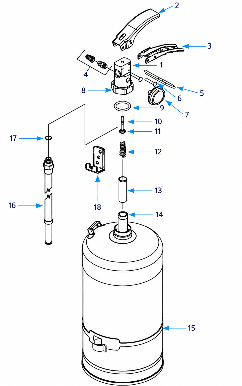 ANSUL W02-1 2.5 gallon water fire extinguisher exploded parts diagram