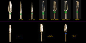 Komet brand premium grade Tungsten Carbide dental lab burs, 3/32" shanks.