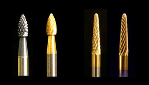 Industrial carbide Burs, SH Flame and SL Radius Cone shapes, 1/8" shank.