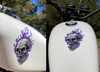 The large  3 3/4" x 6" decal shown
on a 3.3 gal sportster tank
(Color purple)