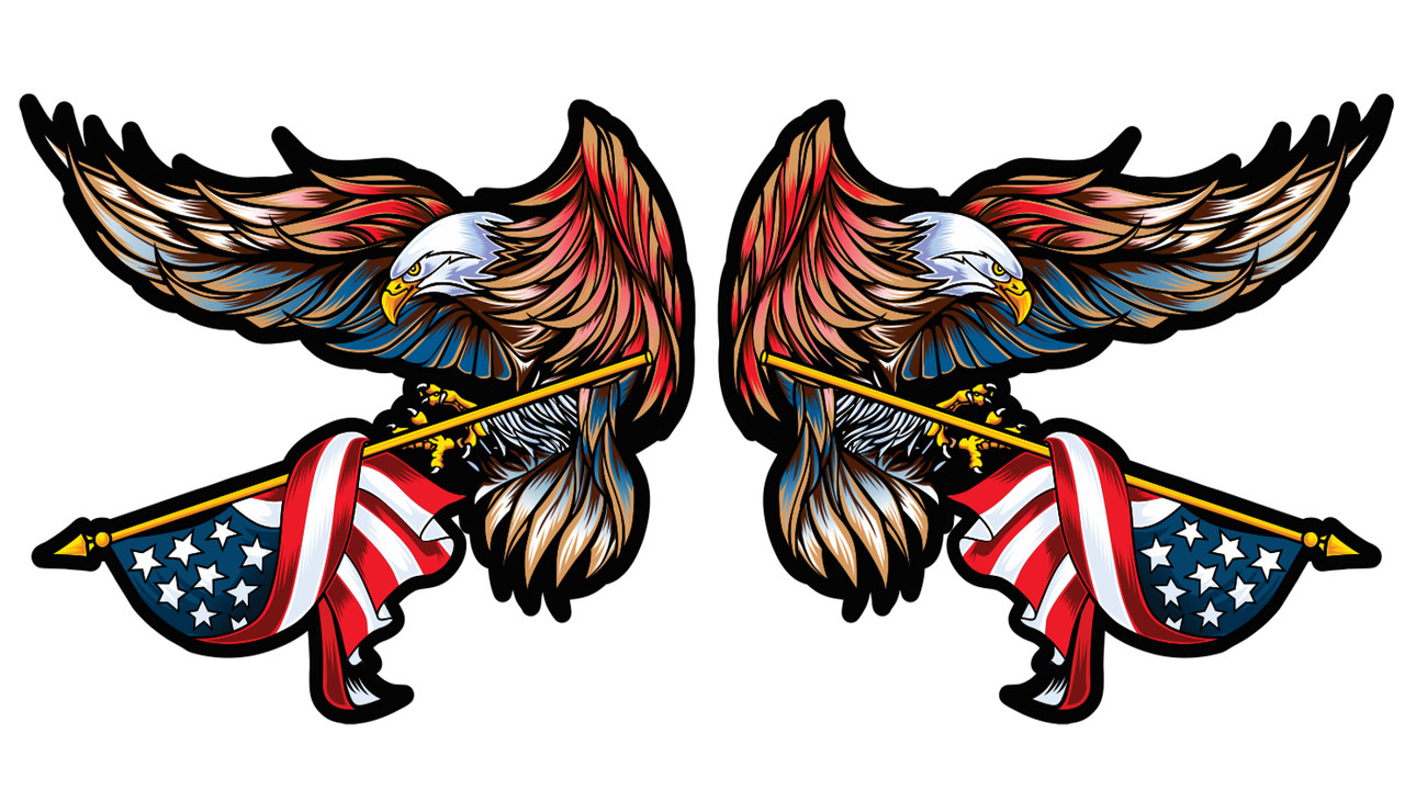 Motorcycle Eagle with Flag - pair (mirrored) 6 inch  (Red, White & Blue)