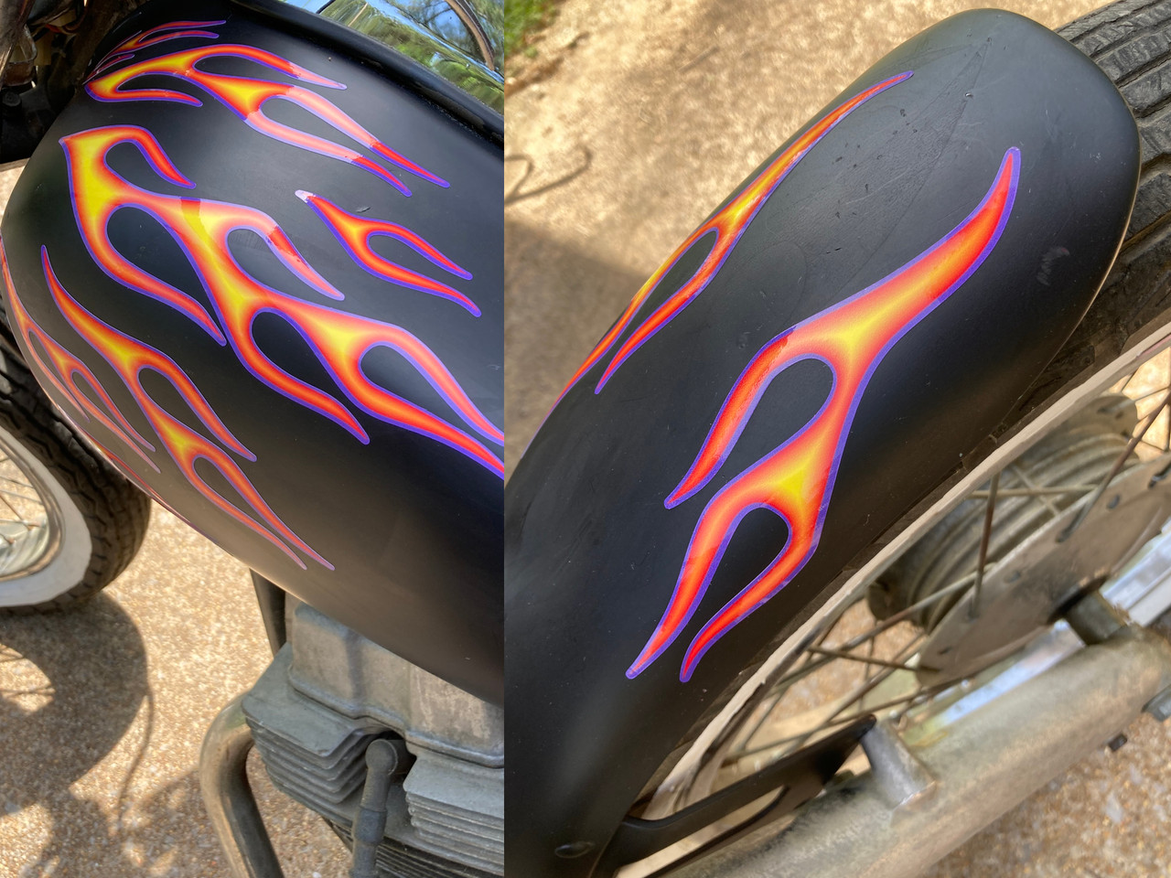 No.28 Old School Flame decals - Fire/Orchid Pinstripe