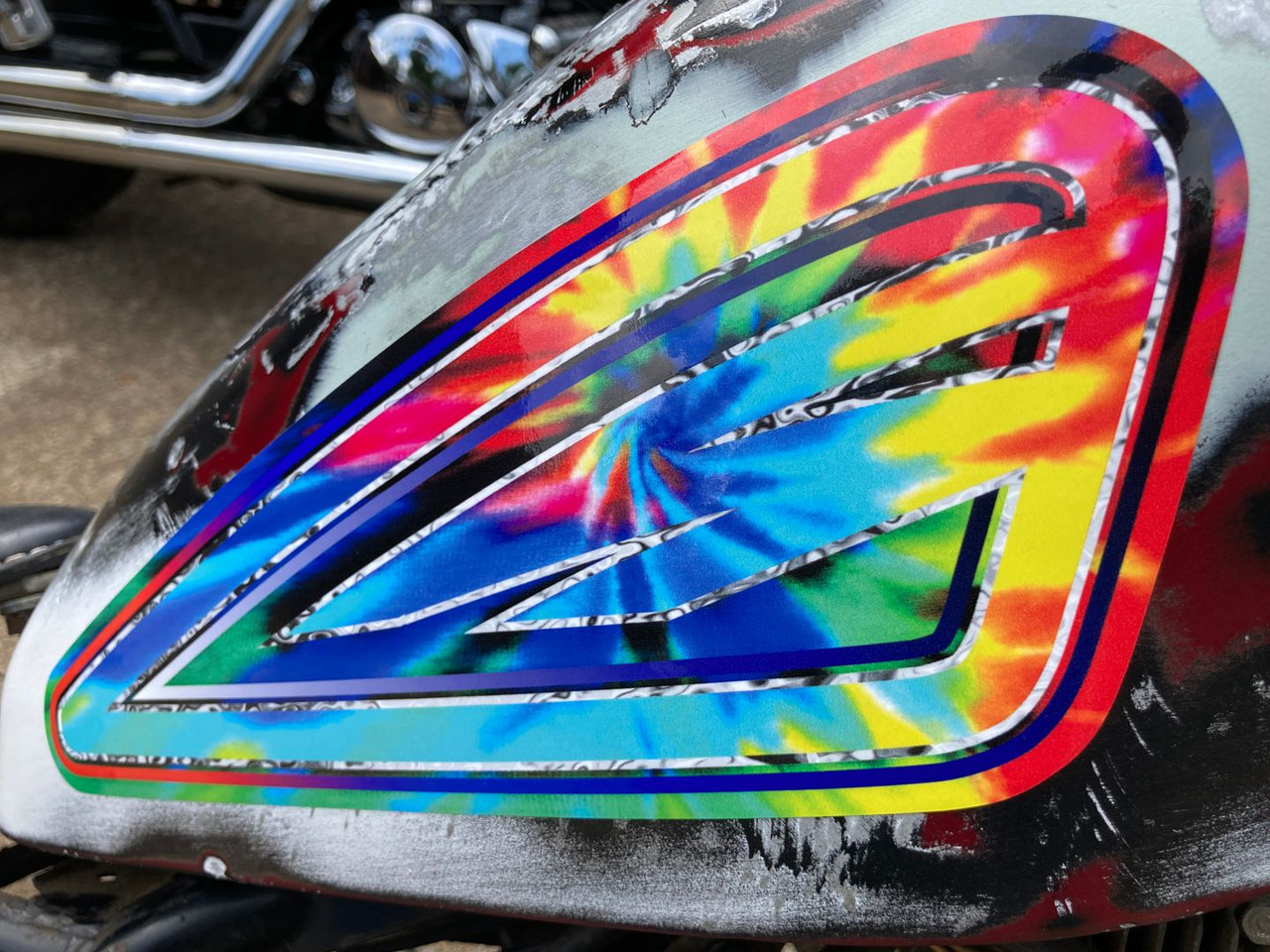 tie dyed motorcycle tank art