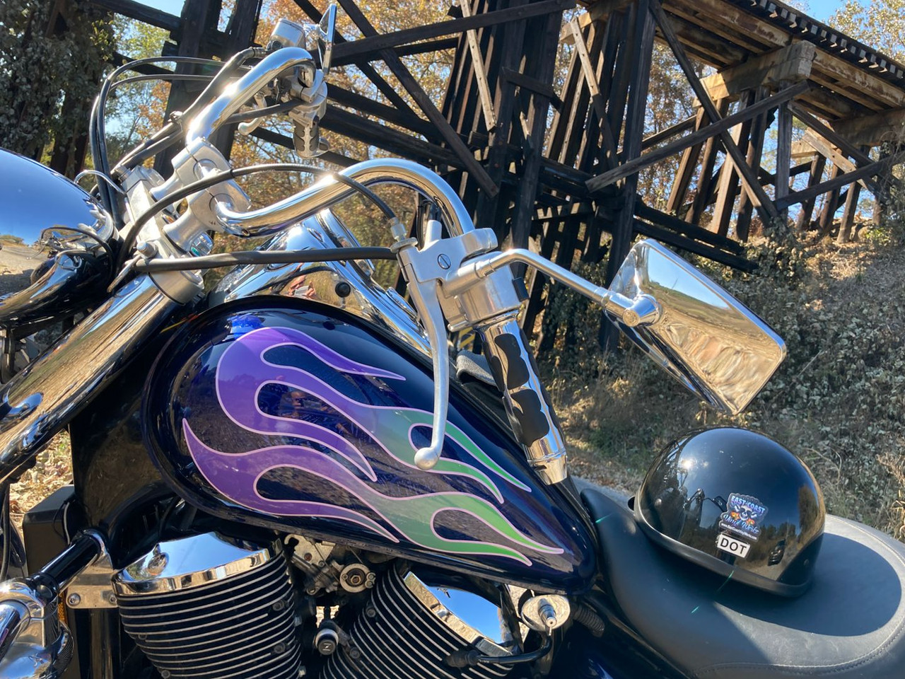 chopper with green and purple flames