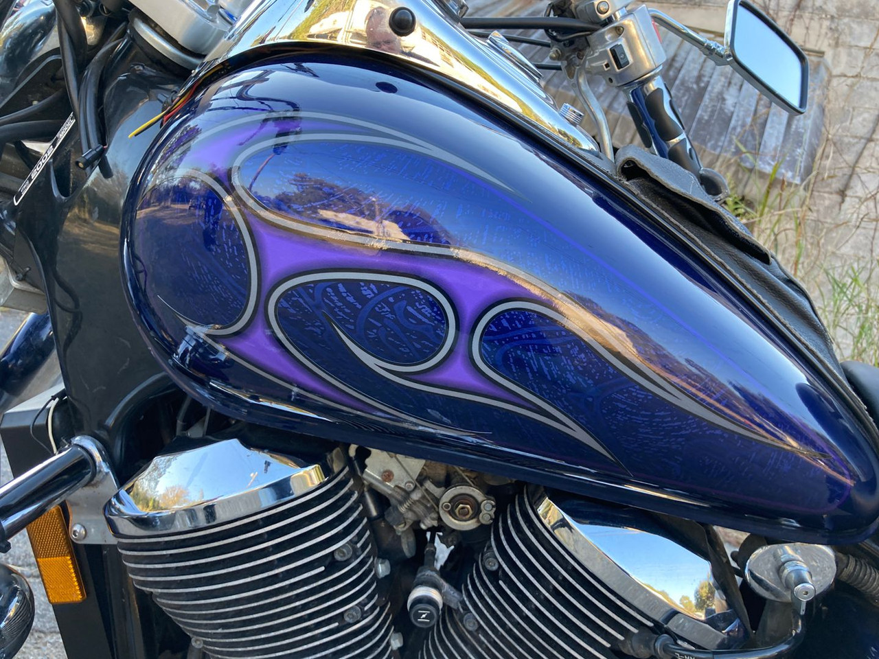 Close-Up View of Kawasaki Vulcan Flames in Grape Purple