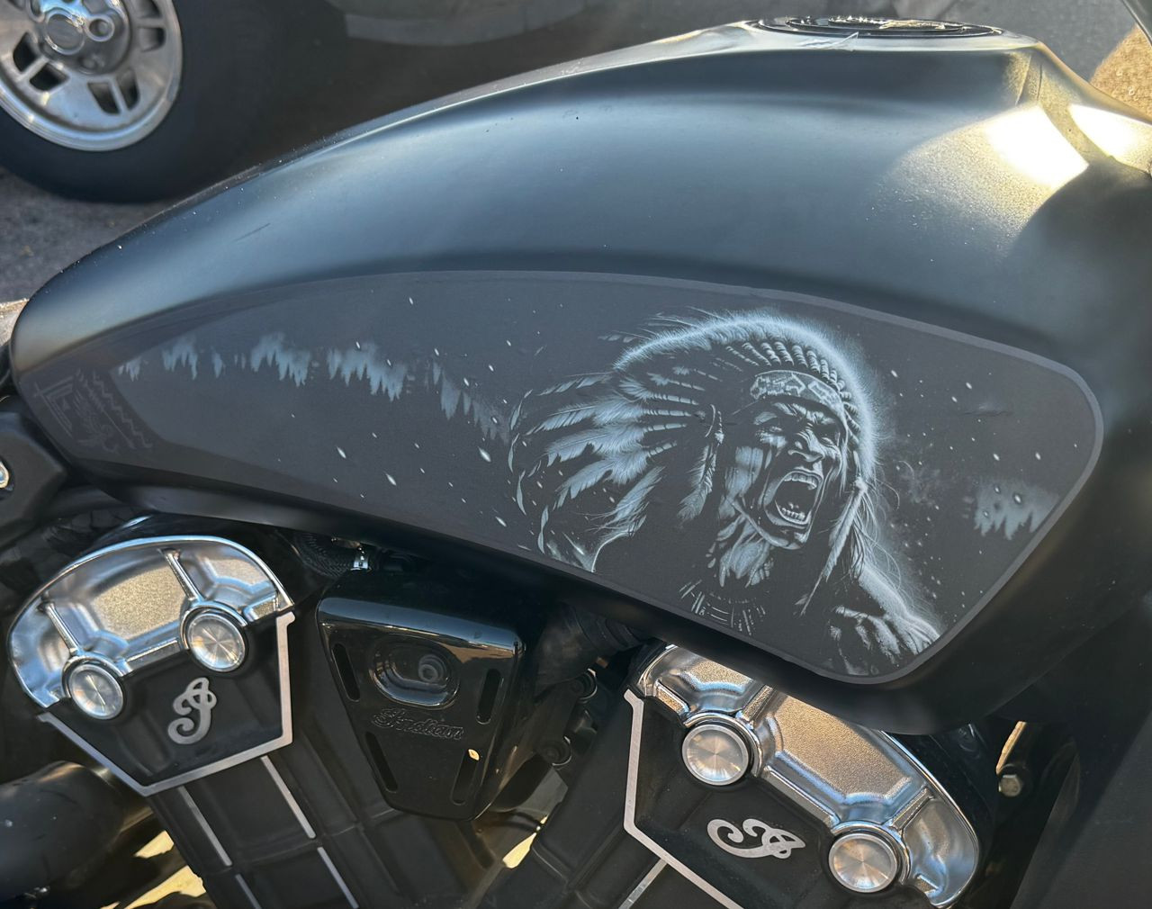 Ancestral Fire - Blackout Version- Indian - Scout - 3 piece Tank decal set - Choose Gloss or Matte Finish