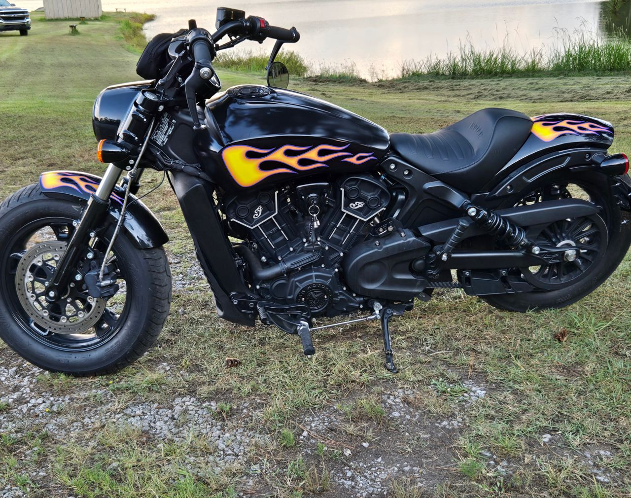 Old School / Hot Rod - Indian Scout No. 8 - Motorcycle Flame decals - Airbrushed Fire/Orchid (purple) pinstripe - 8pc set 