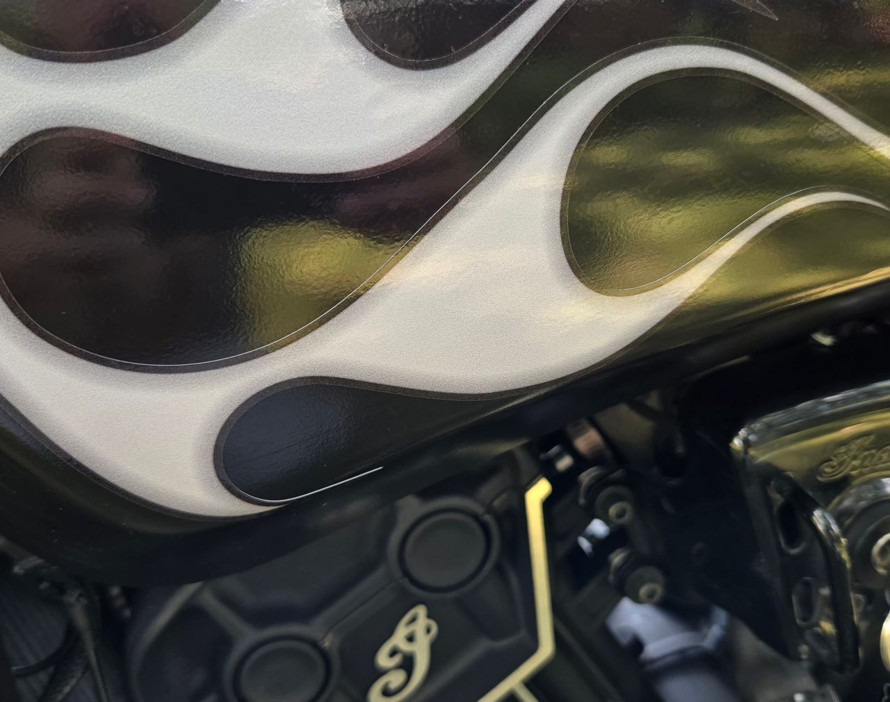 Old School / Hot Rod - Indian Scout No. 3 - Motorcycle Flame decals - Smoldering Ash Gray - 3pc set  Old School / Hot Rod - Indian Scout No. 3 - Motorcycle Flame decals - Smoldering Ash Gray - 3pc set