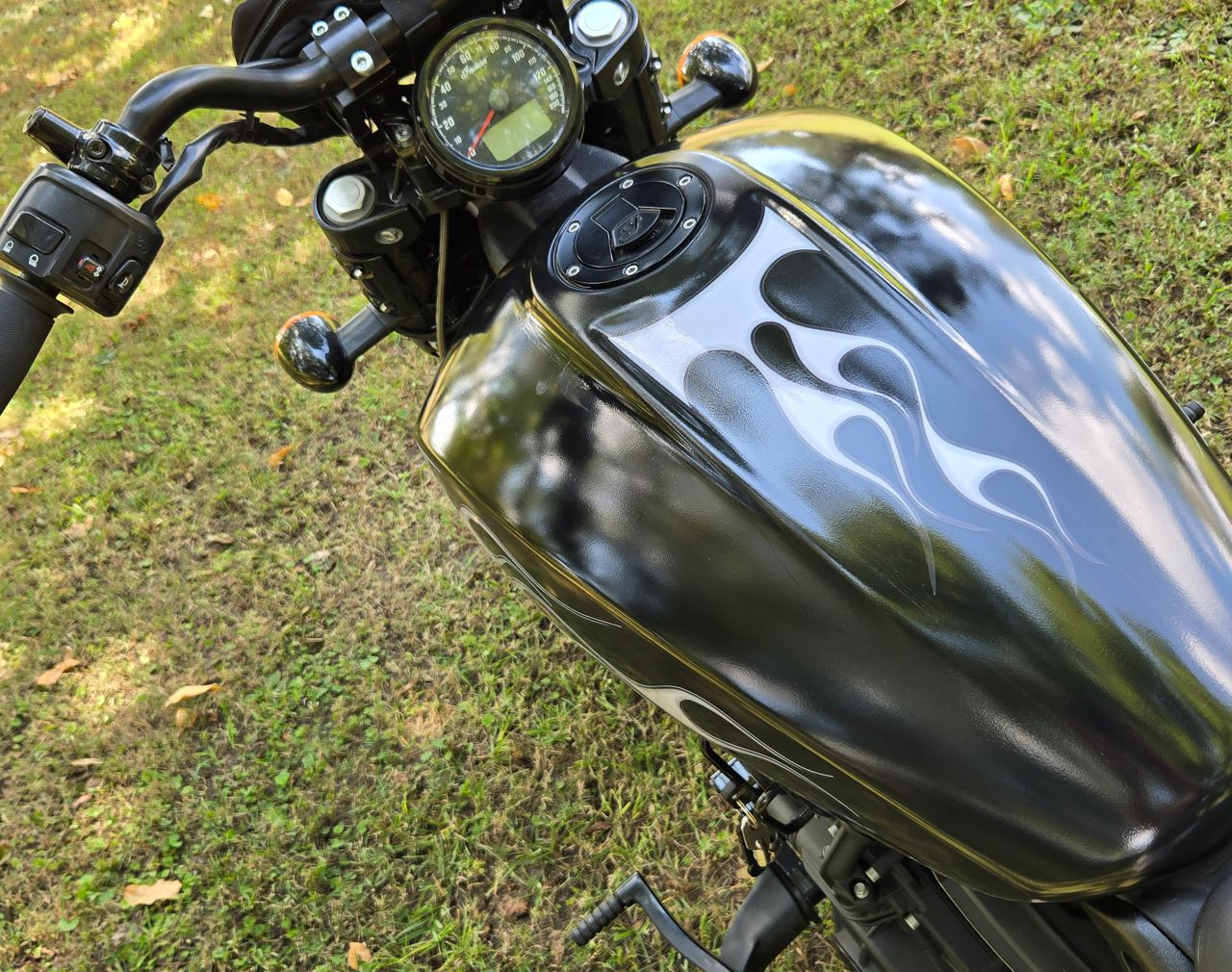 Old School / Hot Rod - Indian Scout No. 3 - Motorcycle Flame decals - Smoldering Ash Gray - 3pc set  Old School / Hot Rod - Indian Scout No. 3 - Motorcycle Flame decals - Smoldering Ash Gray - 3pc set