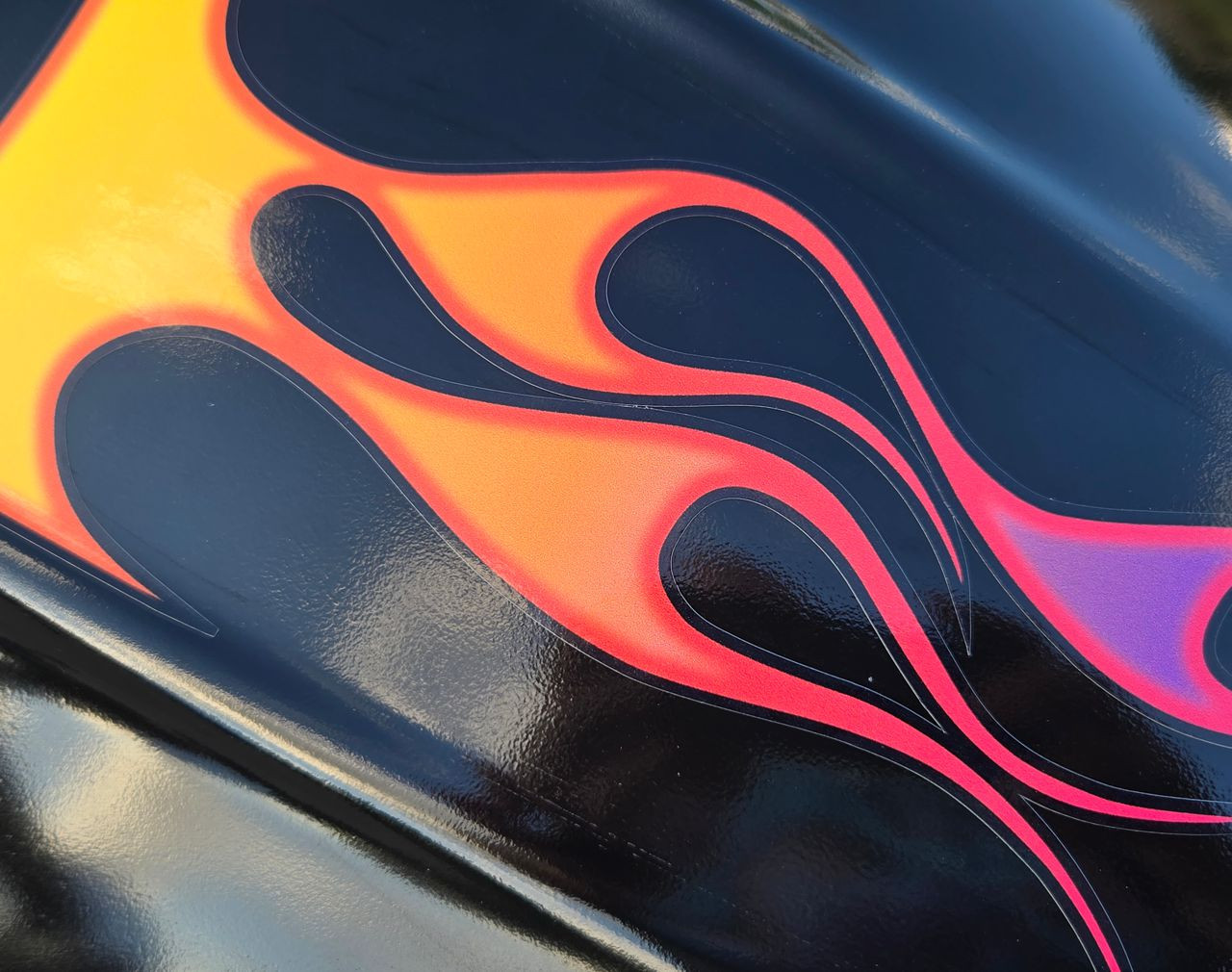 Scorched Sunset motorcycle flame graphics – custom vinyl for Indian Scout tank and fender