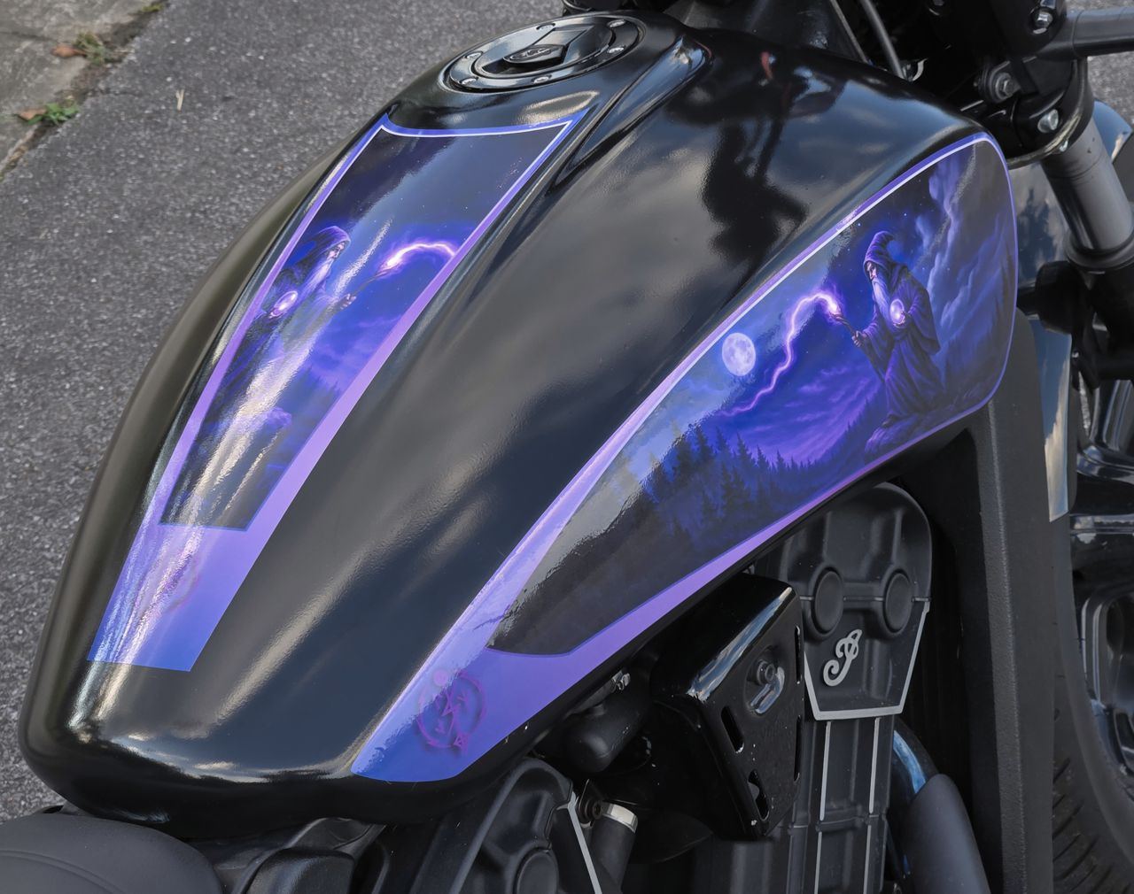 Custom vinyl decal with mystical wizard and lightning spell