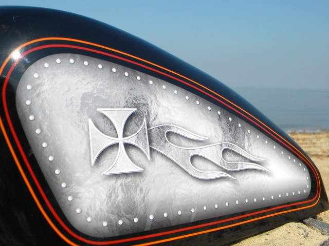 Riveted 2 pc set - Iron Cross Sportster tank decals