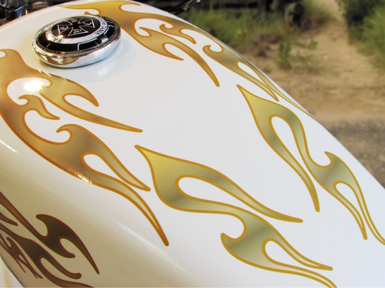 Gold tribal flames on Harley Sportster