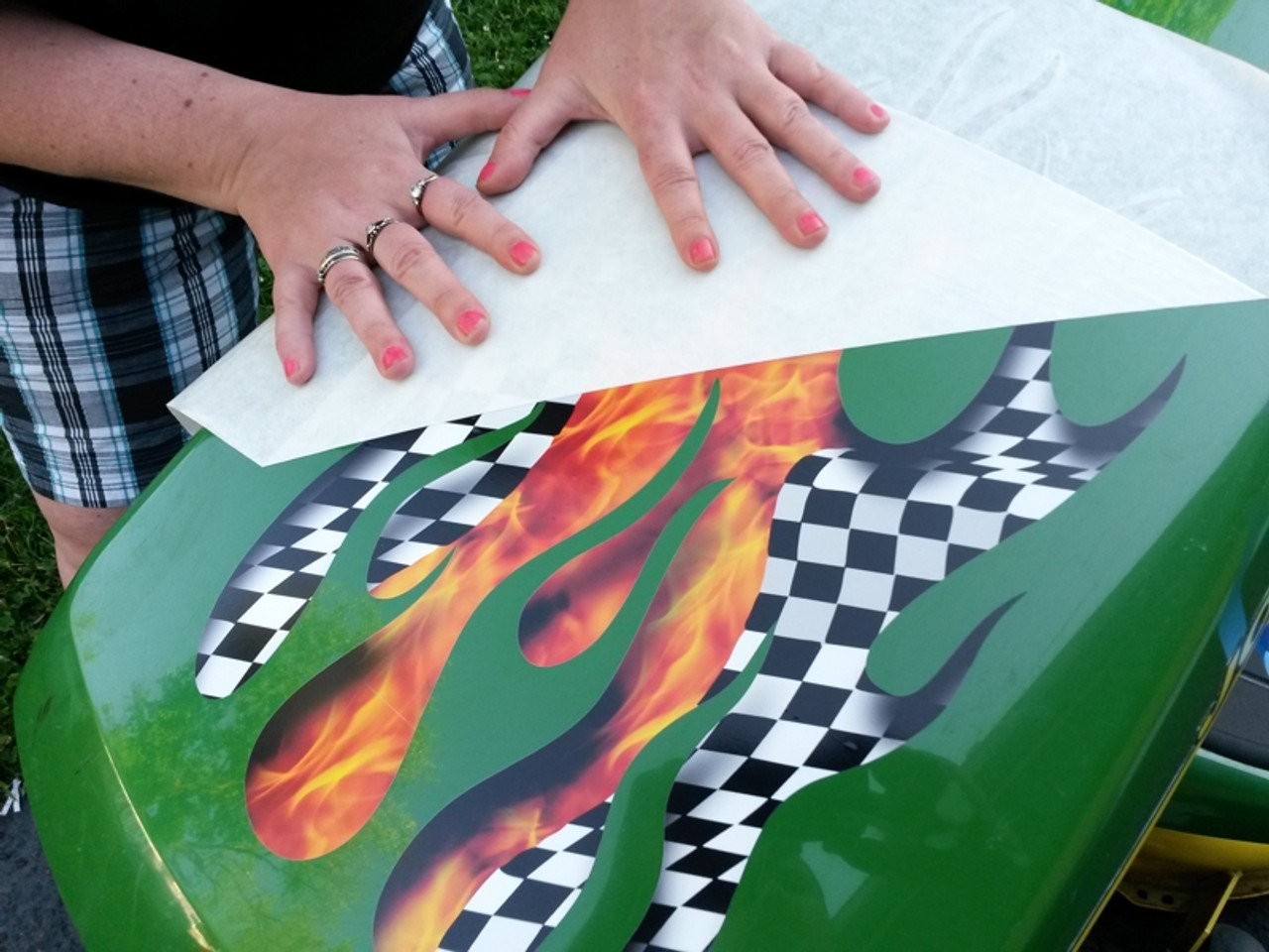 Sunken Flame decals - 3pc set - Torched Checkered Flag version