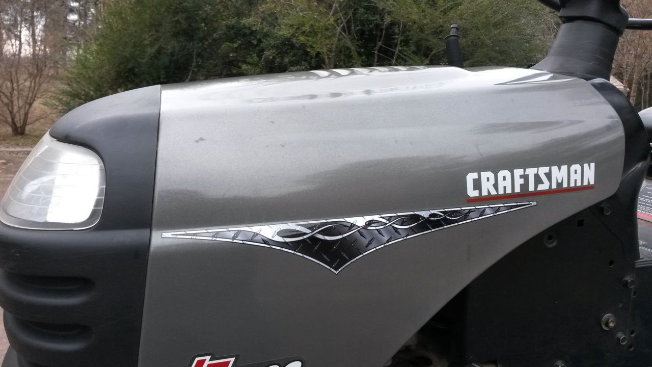 Double Diamond Plate Lawn Mower Flamed Panel Decals 2pc Set