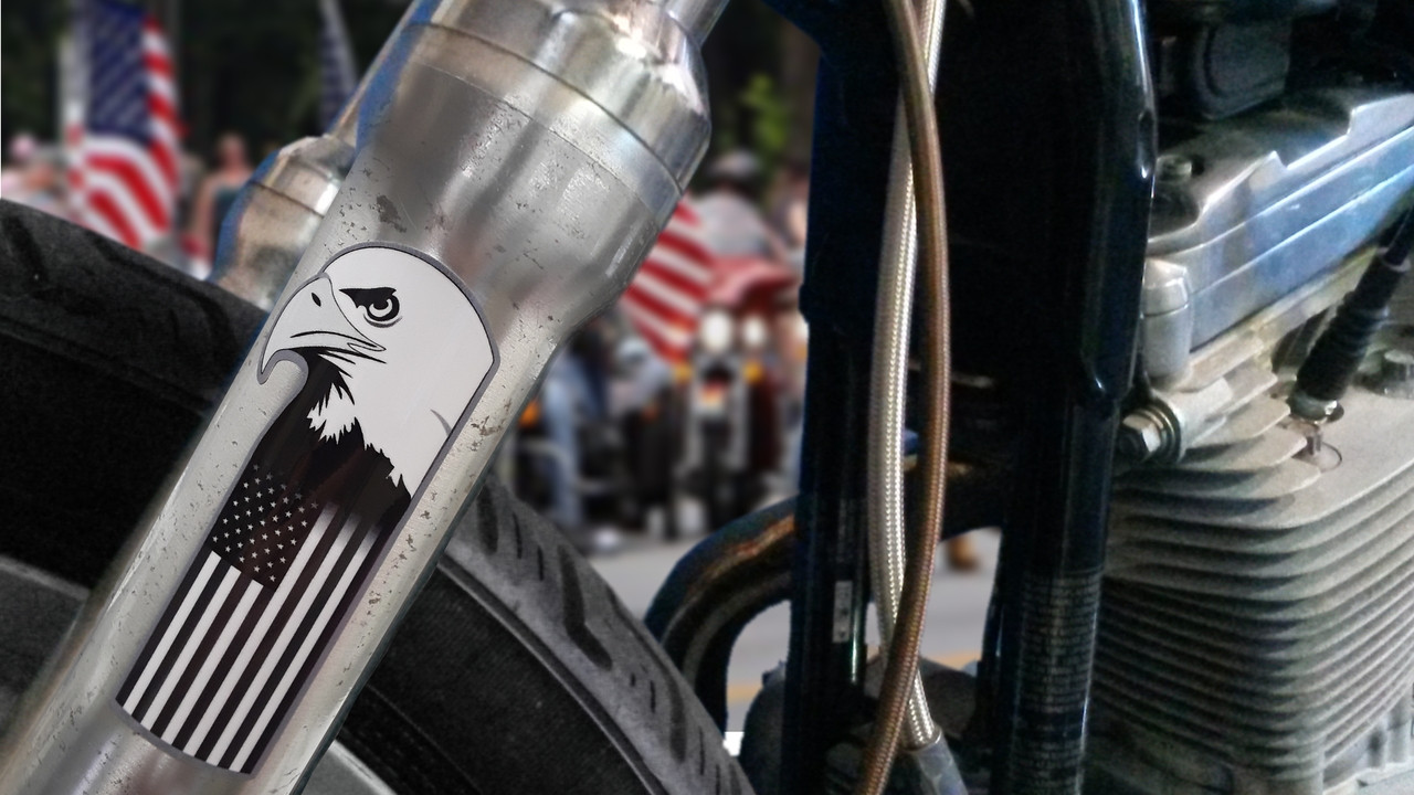 Eagle head flag - Motorcycle Fork Decals  - 2pc set