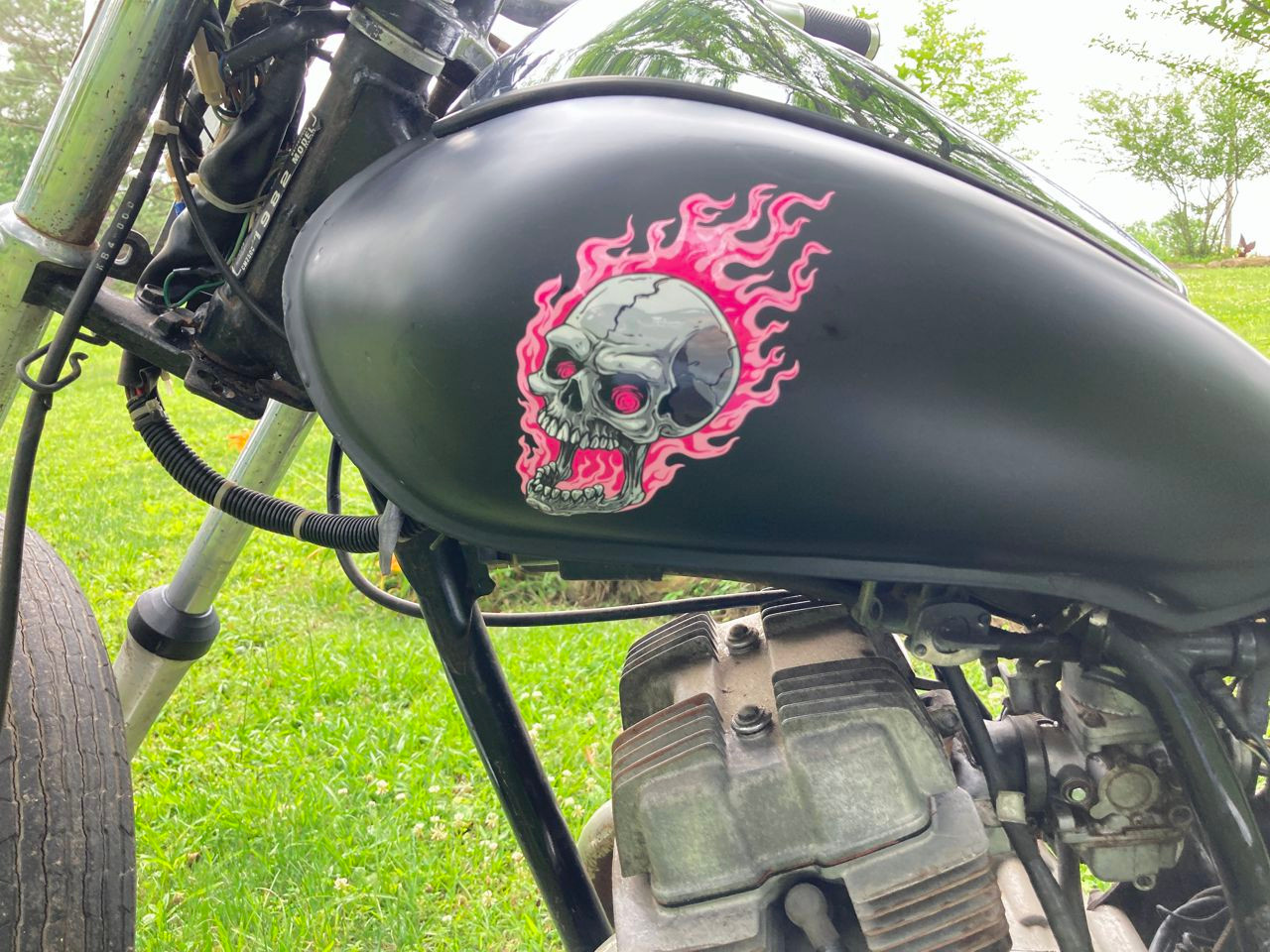 Flaming skull - Tank, fender, fork decals (6 piece set)  Pick from 6 colors