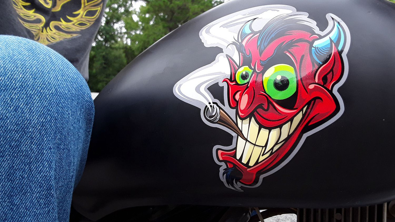 Devil smoking cigar, Tank fender fork decals (7 piece set)