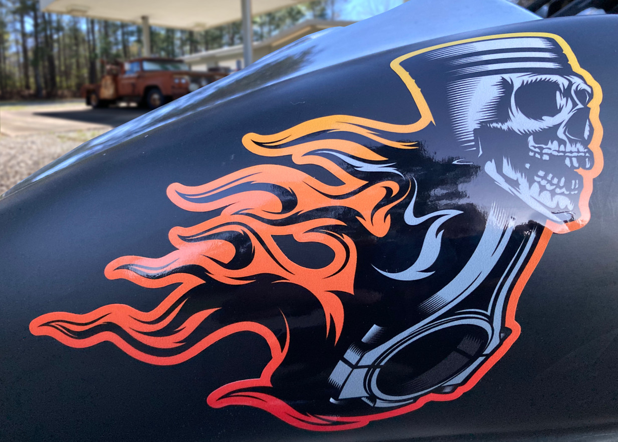 Piston skulls, Tank fender fork decals (8 piece set) pick from 5