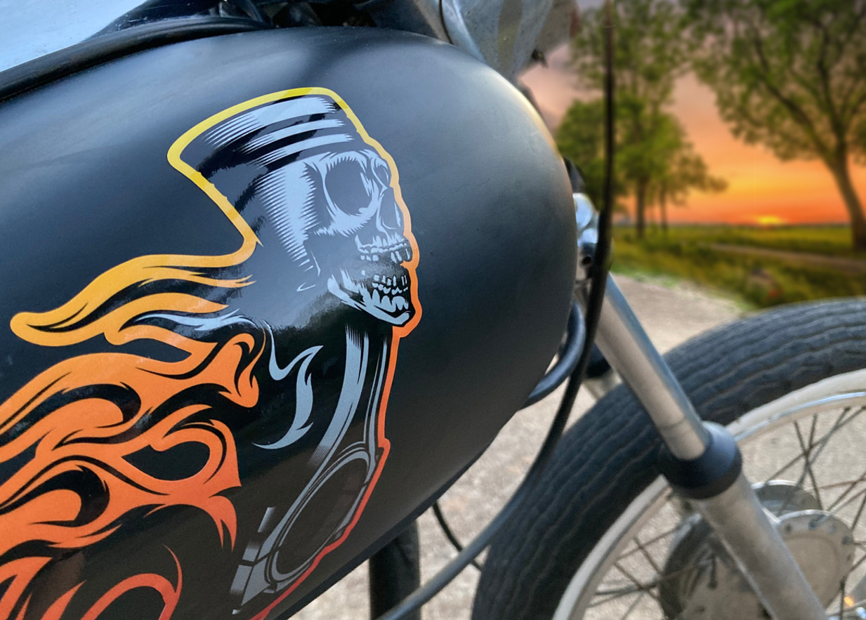 Piston skulls, Tank fender fork decals (8 piece set) pick from 5