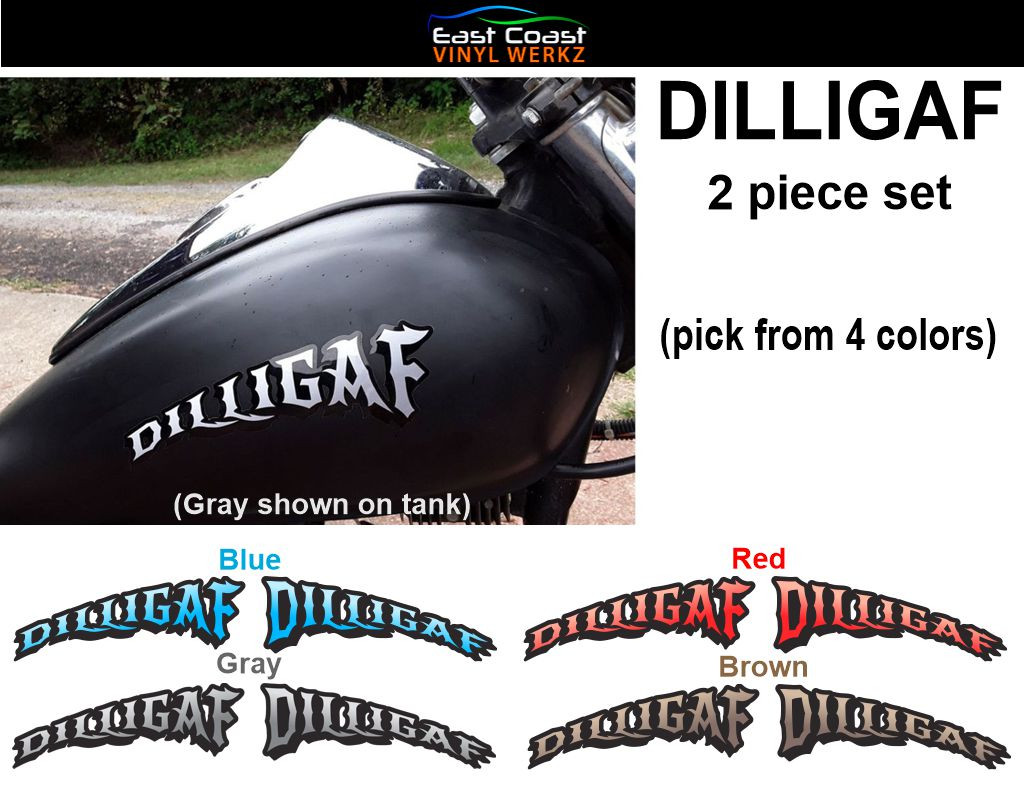 DILLIGAF, Tank fender fork decals (2 piece set) pick from 4 colors