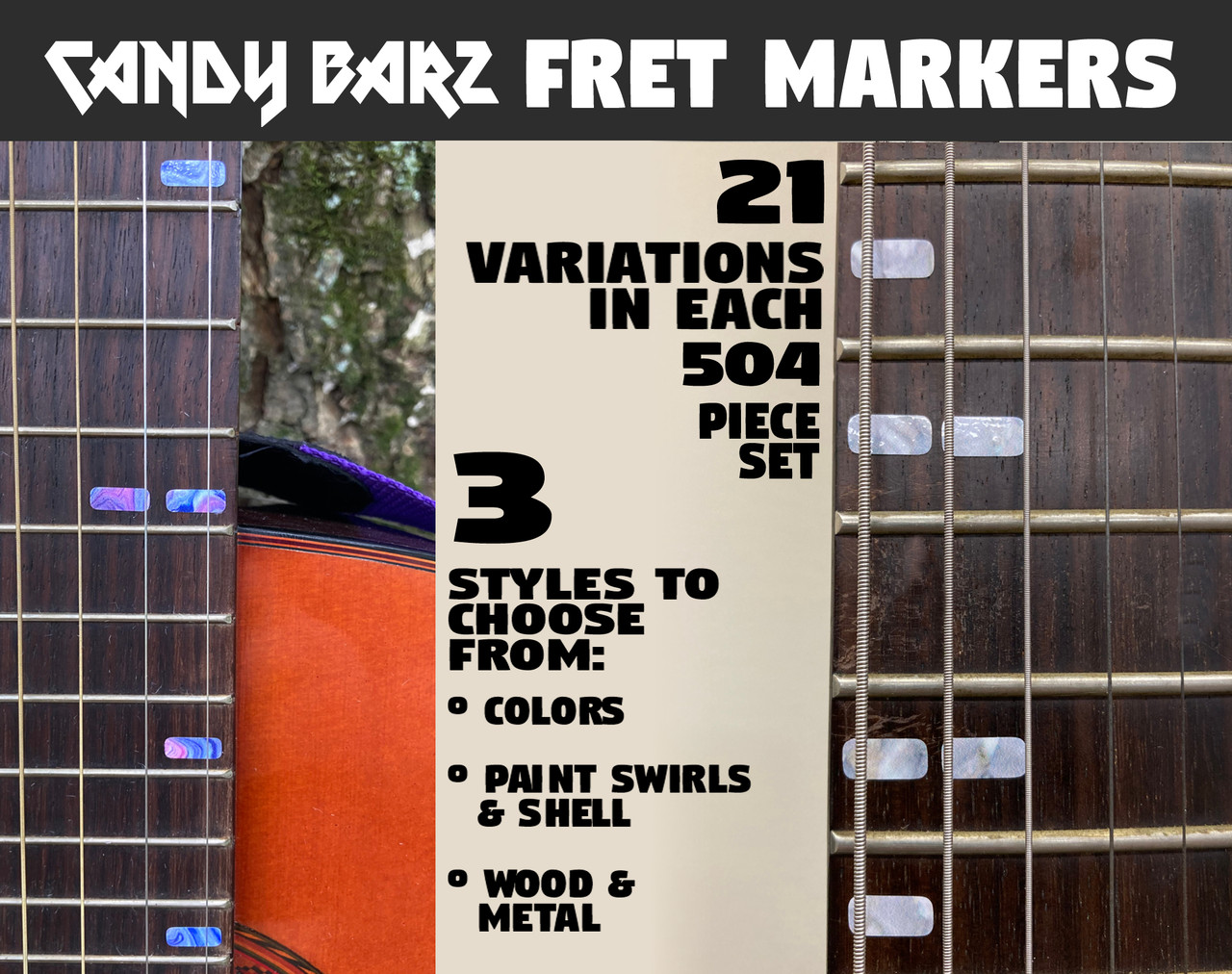 Candy Barz Fret Markers - Apply with your strings still on!