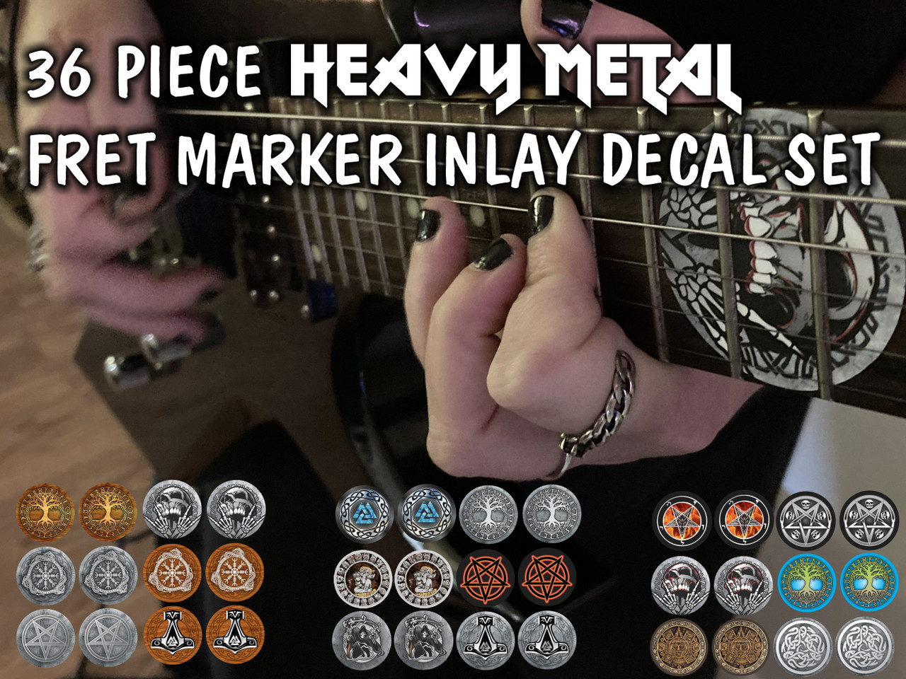 Heavy Metal variety pack fret marker set (18 different markers - 36 piece set)