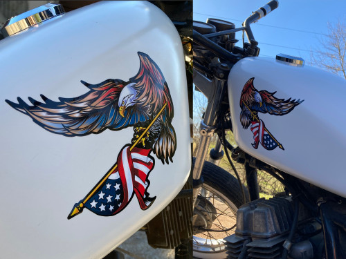 Motorcycle Eagle with Flag - pair (mirrored) 6 inch  (Red, White & Blue)