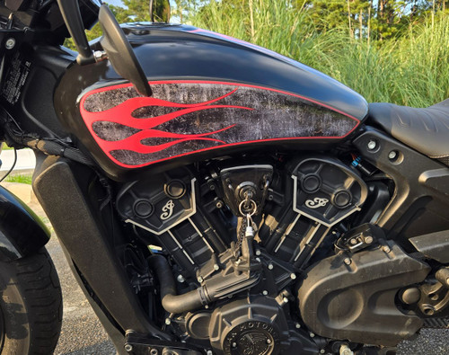 Custom Airbrushed Flames decals on an Indian Scout Bobber Custom Airbrushed Flames decals on an Indian Scout Bobber