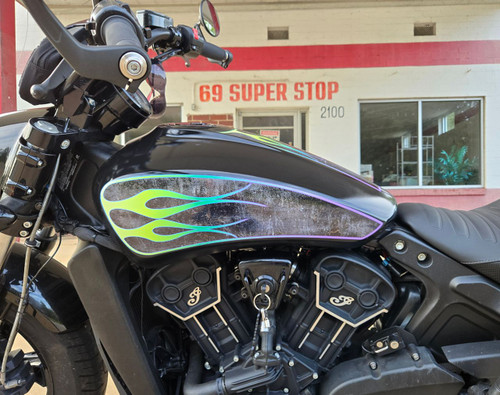 Custom motorcycle green flames Custom motorcycle green flames