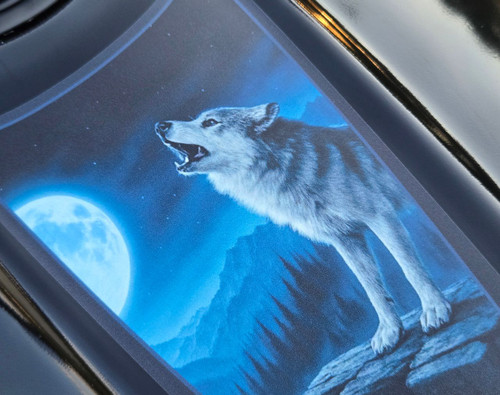 Indian Scout tank decal with howling wolf and moonlit forest – Nightwalker design