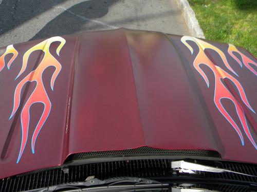 Our Hot Rod Flames can be worked around your cowl hood too.